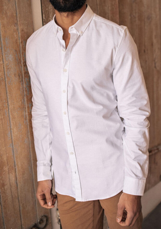 Chemise Homme Saint Pierre Col Mao Blanc Coton Made In France