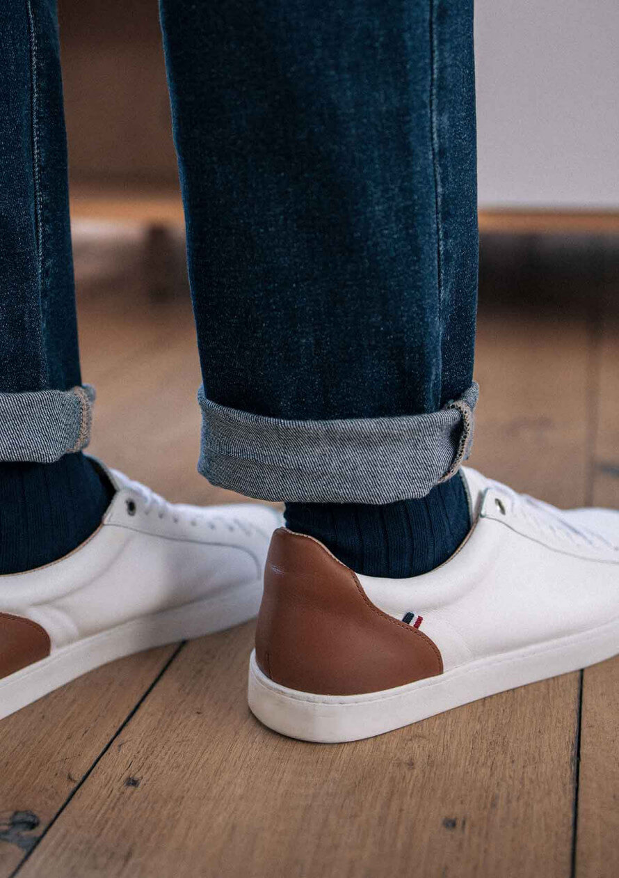 Sneakers homme IMPACT camel made in France en matière upcyclée - Montlimart