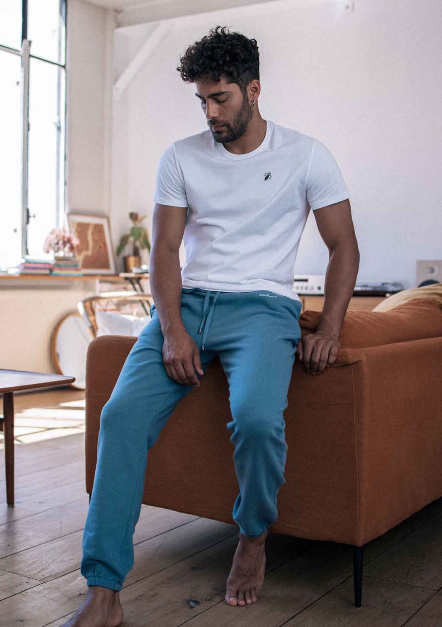 Pantalon jogging MOELLEUX bleu clair coton bio et recyclé - Montlimart