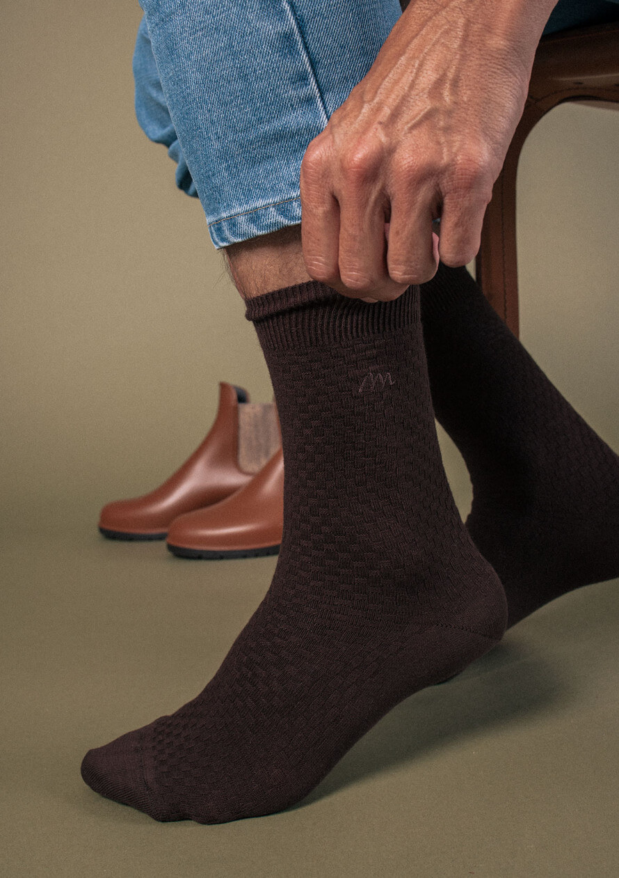 Chaussettes gaufrees ALVEOLE marron coton bio made in France MONTLIMART